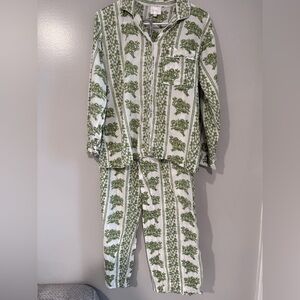 Darling Green Floral Stripe Kids Pajama Set